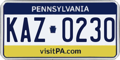 PA license plate KAZ0230