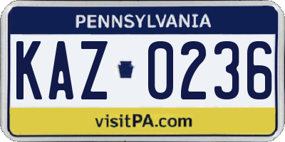 PA license plate KAZ0236