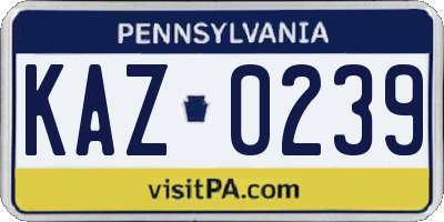 PA license plate KAZ0239