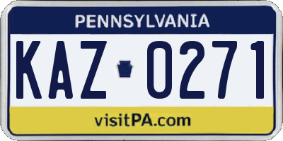 PA license plate KAZ0271
