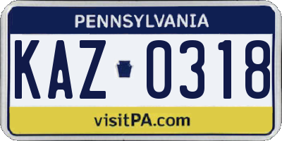 PA license plate KAZ0318