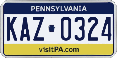 PA license plate KAZ0324