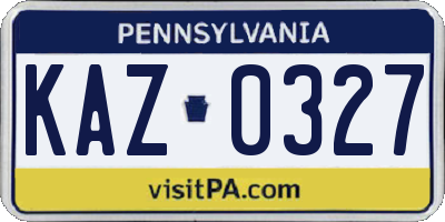 PA license plate KAZ0327