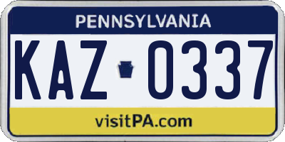 PA license plate KAZ0337