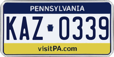 PA license plate KAZ0339
