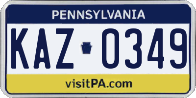 PA license plate KAZ0349
