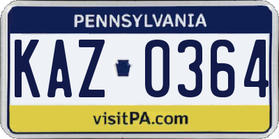 PA license plate KAZ0364