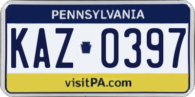 PA license plate KAZ0397