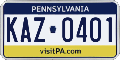 PA license plate KAZ0401