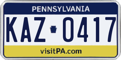 PA license plate KAZ0417
