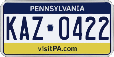 PA license plate KAZ0422