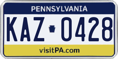PA license plate KAZ0428