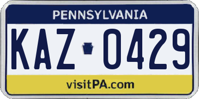 PA license plate KAZ0429