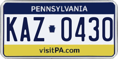 PA license plate KAZ0430