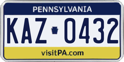 PA license plate KAZ0432