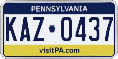 PA license plate KAZ0437