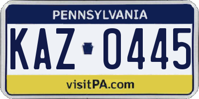 PA license plate KAZ0445