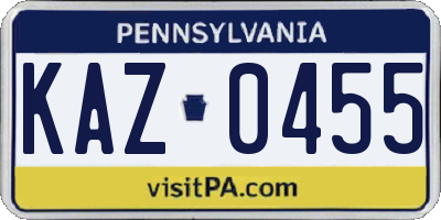 PA license plate KAZ0455
