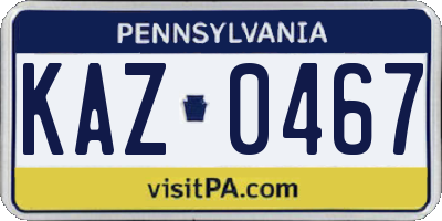PA license plate KAZ0467