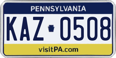 PA license plate KAZ0508