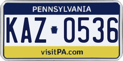 PA license plate KAZ0536
