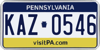 PA license plate KAZ0546