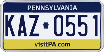 PA license plate KAZ0551