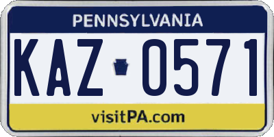 PA license plate KAZ0571