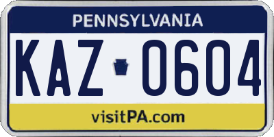 PA license plate KAZ0604