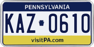 PA license plate KAZ0610