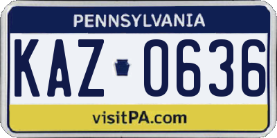 PA license plate KAZ0636