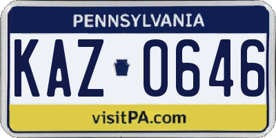PA license plate KAZ0646
