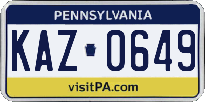 PA license plate KAZ0649