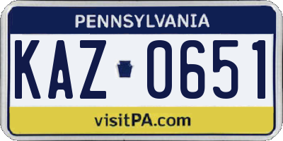 PA license plate KAZ0651