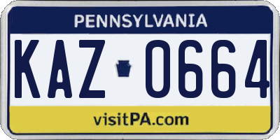 PA license plate KAZ0664