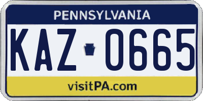 PA license plate KAZ0665