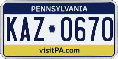 PA license plate KAZ0670