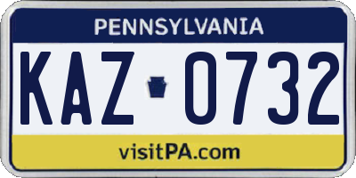 PA license plate KAZ0732