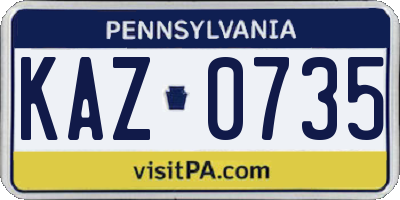 PA license plate KAZ0735