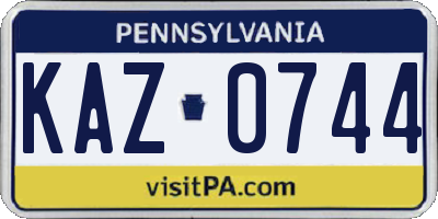 PA license plate KAZ0744