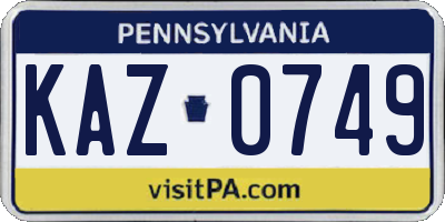 PA license plate KAZ0749