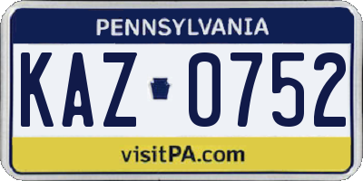 PA license plate KAZ0752