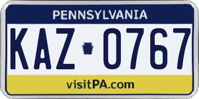 PA license plate KAZ0767