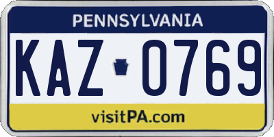 PA license plate KAZ0769