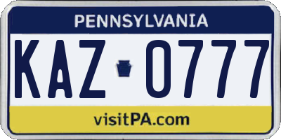PA license plate KAZ0777