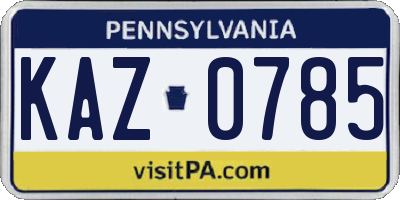 PA license plate KAZ0785