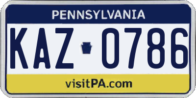PA license plate KAZ0786