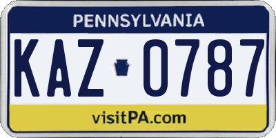 PA license plate KAZ0787