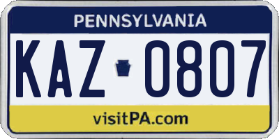 PA license plate KAZ0807