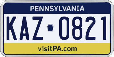 PA license plate KAZ0821